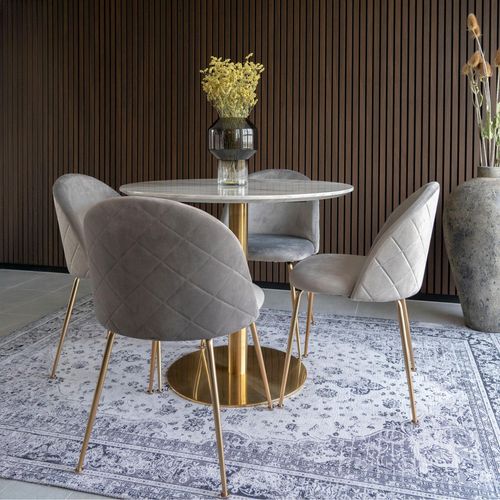 Bolzano White Marble Effect 4 Seater Round Dining Set