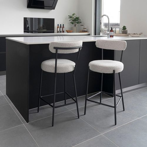 2 x Badalona White Boucle Fabric Barstool with Back