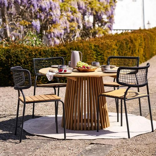 Lorca Teak Wood 4 Seater Round Garden Dining Table with Slatted Base - 120cm