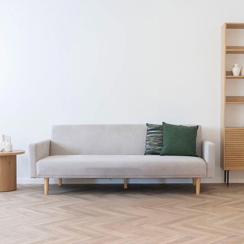 Kells Sand Fabric Click Clack Sofa Bed with Natural Legs