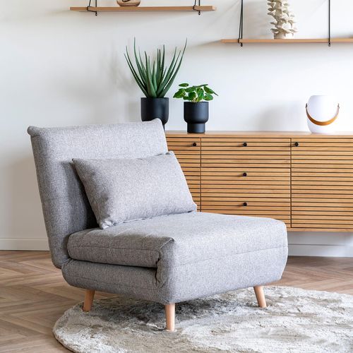 Marlow Grey Fabric Click Clack Sofa Bed with Natural Legs
