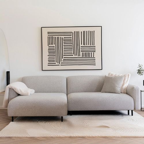 Salvador Light Grey Boucle Fabric Lounge Sofa with Black Legs - LHF