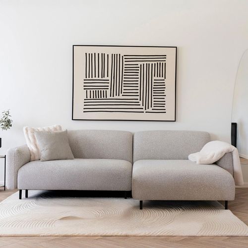 Salvador Light Grey Boucle Fabric Lounge Sofa with Black Legs - RHF