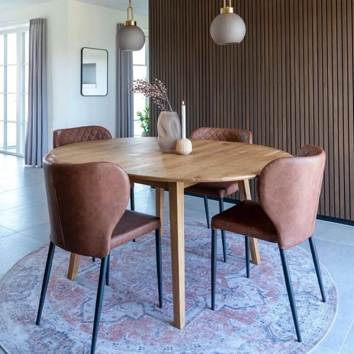 Metz Oak 4 Seater Round Extending Dining Set with 4 Nicut Brown Chairs
