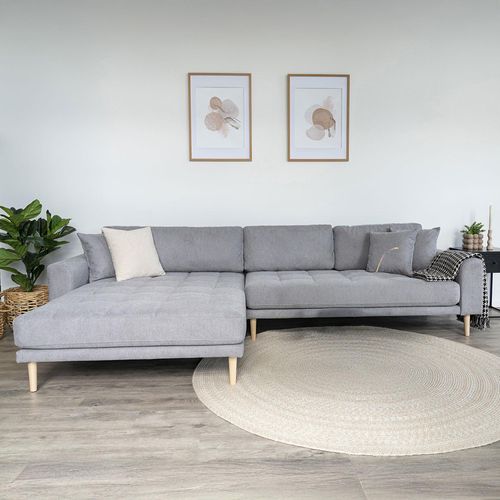 Lido Light Grey Fabric Lounge Sofa with Natural Legs - LHF