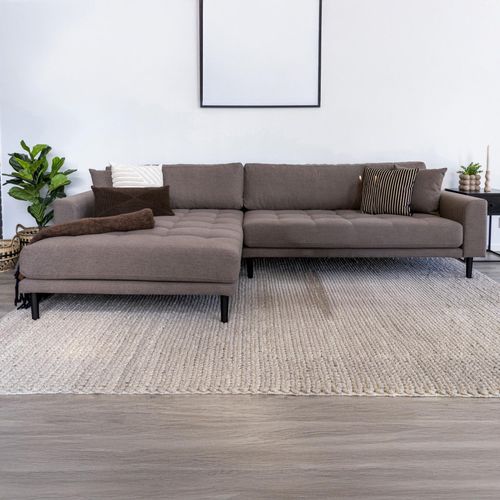 Lido Brown Fabric Lounge Sofa with Black Legs - LHF