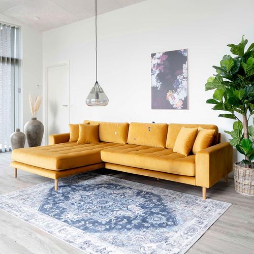 Lido Mustard Fabric Lounge Sofa with Natural Legs - LHF