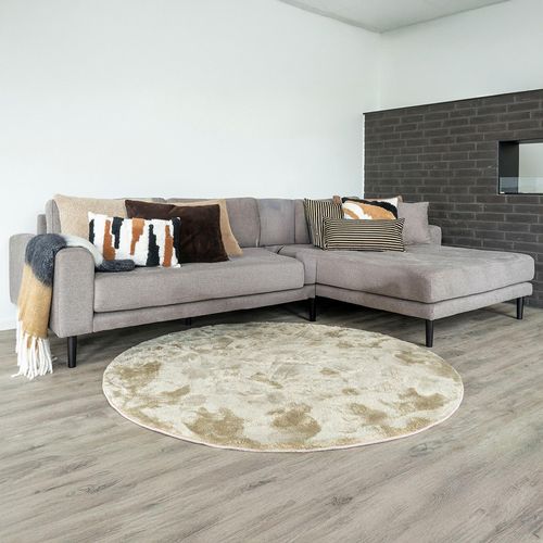 Lido Stone Fabric Lounge Sofa with Black Legs - RHF