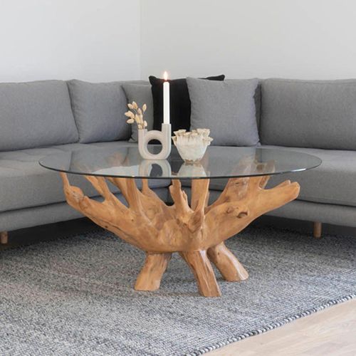 Amazonas Glass and Teak Root Round Coffee Table