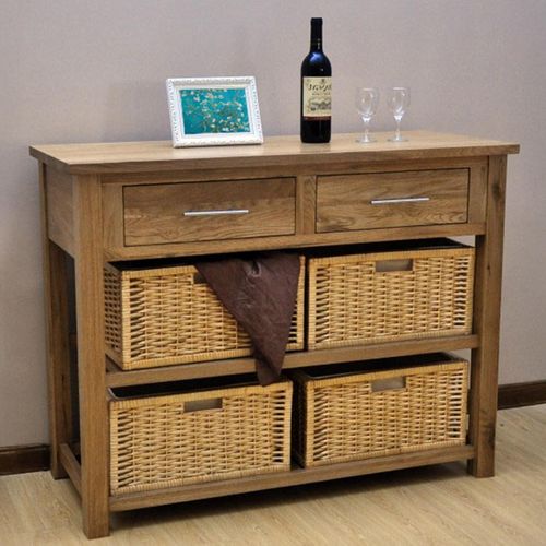 Mobel Oak Basket Console Table