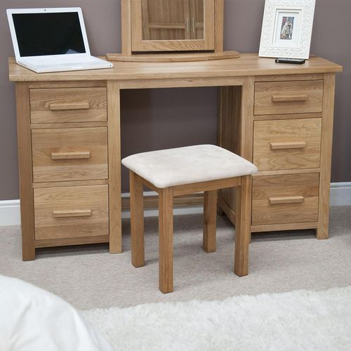 Mobel Oak Double Pedestal Dressing Table and Stool