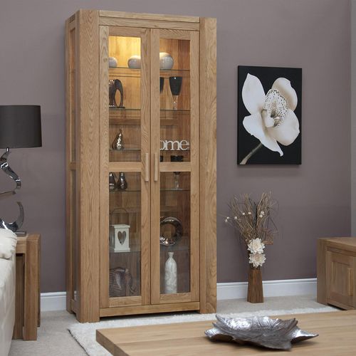 Massive Oak Glass Display Cabinet