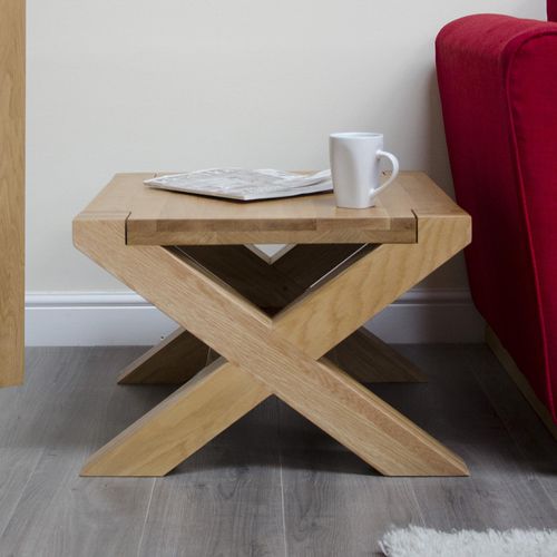 Massive Oak Small Coffee Table with X Leg