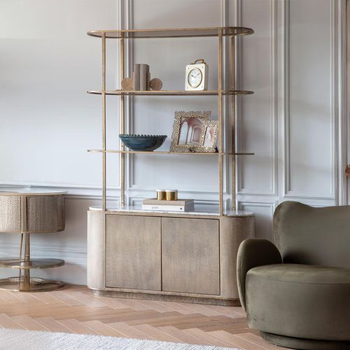 Libra Belvedere Aged Gold Shelving Unit with Storage