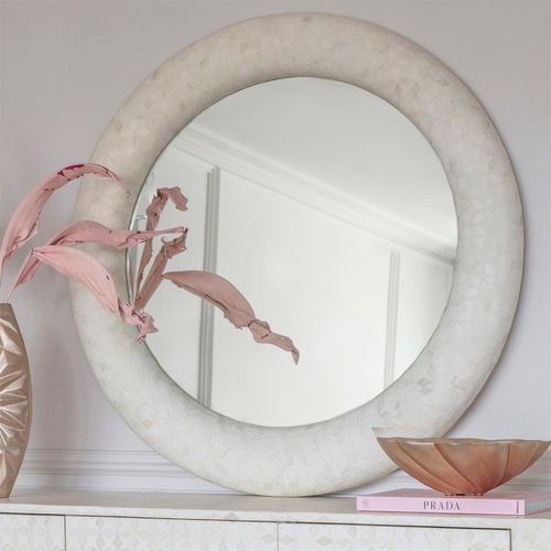 Libra Aspen White Bone Inlay Round Mirror