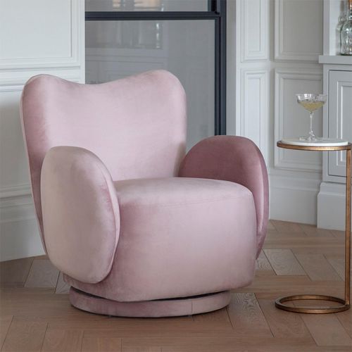 Libra Bingham Soft Dusky Pink Velvet Fabric Swivel Chair