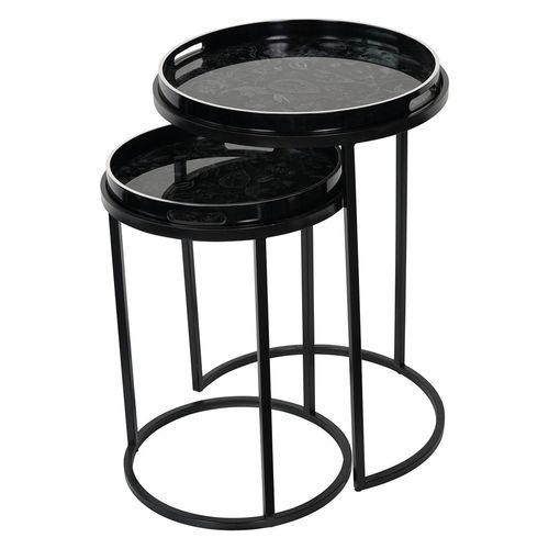 Libra Laura Ashley Louise Black Round Side Tray Table - Set of 2