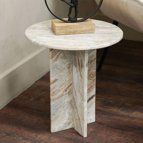 Libra Cavallo Fantasy Grey Marble Round Side Table