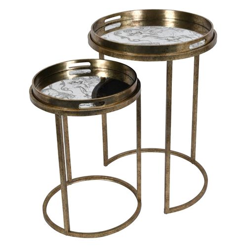 Libra Constellation Map Gold Metal Round Side Tray Table - Set of 2