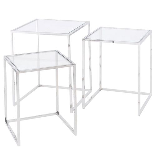 Libra Linton Glass and Metal Square Nest of 3 Tables