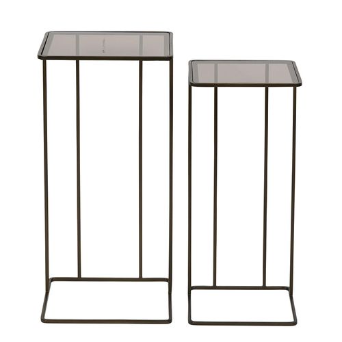 Libra Salzburg Glass and Gold Metal Square Side Table - Set of 2