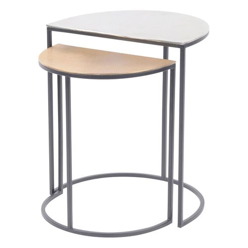 Libra Starburst Gold and Silver Semi Circle Starburst Side Table - Set of 2