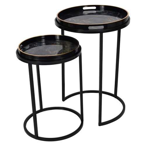 Libra Vesuvius Black Metal Round Side Tray Table - Set of 2
