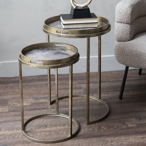 Libra Vienna Gold Atlas Metal Round Side Tray Table - Set of 2