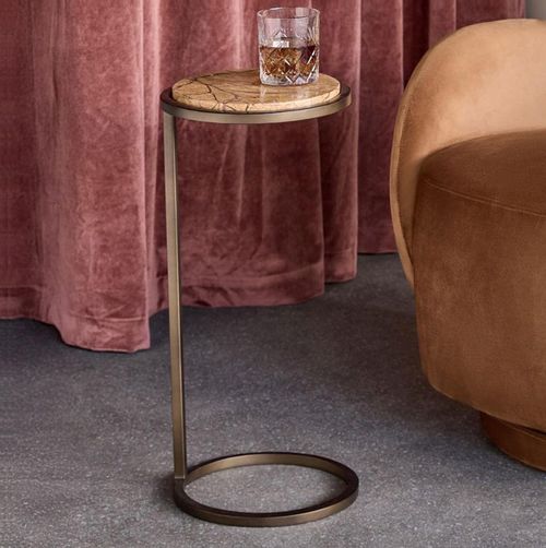 Libra Iota Forest Brown Marble Round Accent Table