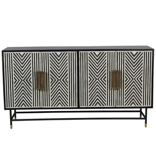 Libra Delaney Black and White Bone Inlay 4 Door Medium Sideboard - 150cm