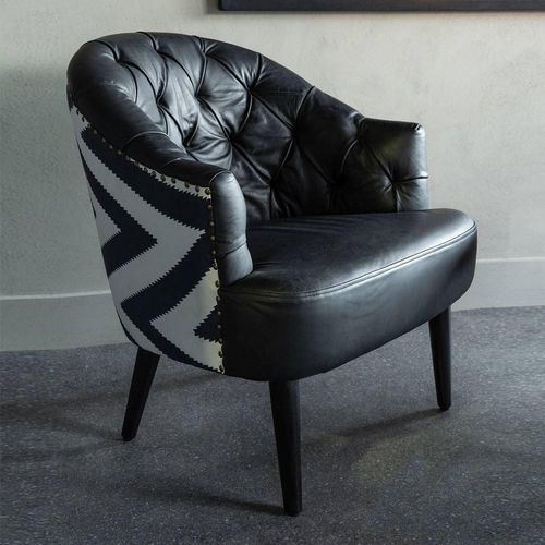 Libra Admiral Black Leather Buttoned Occasional Chair