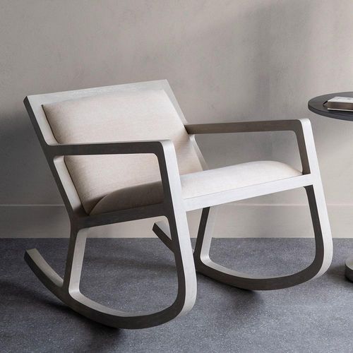 Libra Campbell White and Natural Fabric Rocking Chair