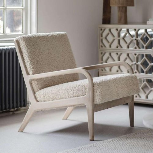 Libra Teddy White and Natural Fabric Armchair