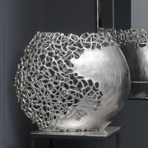 Libra Apo Coral Silver Metal Ellipse Vase