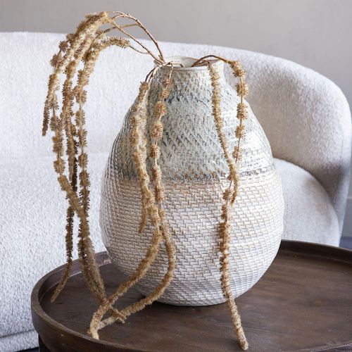 Libra Taupe and White Ceramic Woven Effect Vase