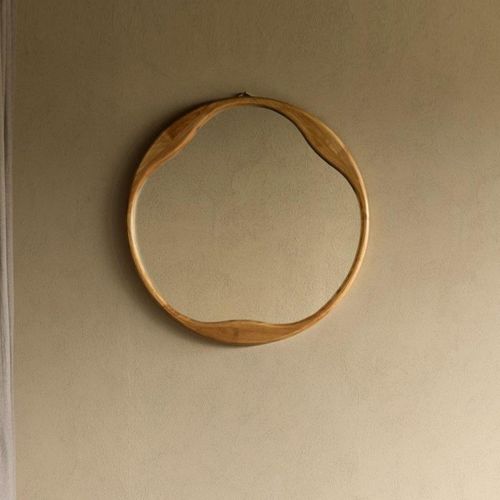 Libra Hague Natural Wooden Round Wall Mirror - 70cm x 70cm