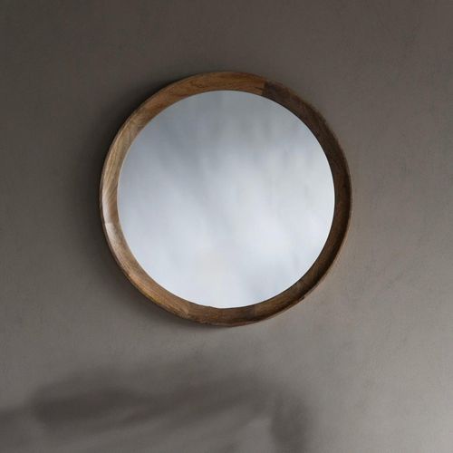 Libra Leon Natural Mango Wood Round Wall Mirror - 70cm x 70cm