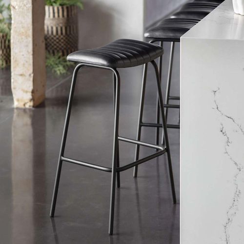 2 x Libra Arthur Charcoal Leather Barstool