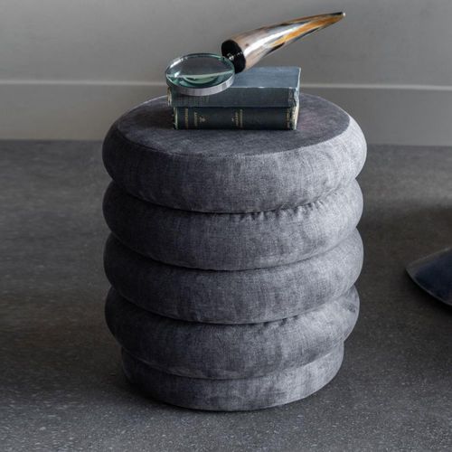 Libra Casa Grey Velvet Fabric Round Stool