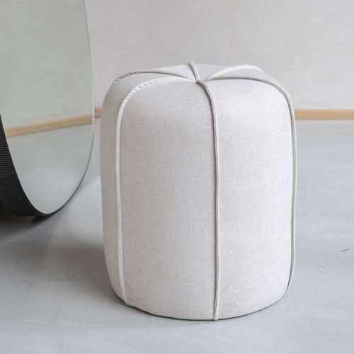 Libra Seamed Button Oatmeal Fabric Round Footstool