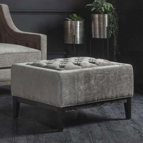 Libra Theodore Warm Grey Fabric Buttoned Footstool