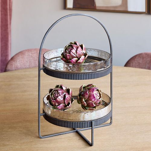 Libra Beresford Brown Glass Round Two Tier Cake Stand