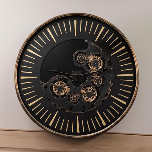Libra Palladium Black and Gold Cogs Round Medium Wall Clock