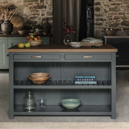 Walcote Kitchen Island Forest Green Wood