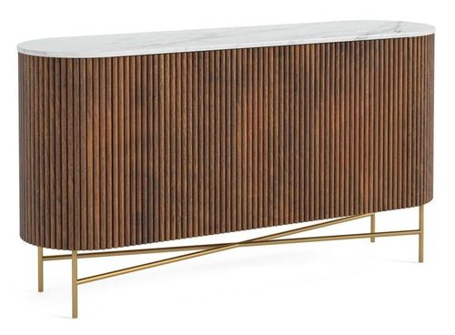 Harvard 150cm Medium 2 Door Fluted Curved Sideboard with White Marble Top