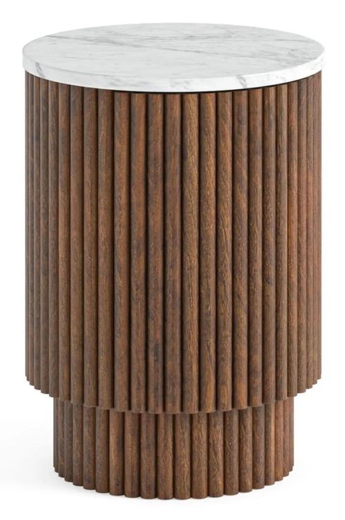Harvard Round Fluted Side Table with White Marble Top