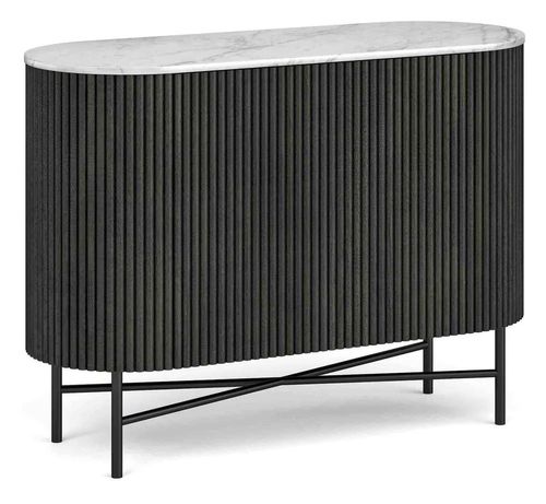 Lucas Black 100cm Small 2 Door Fluted Curved Sideboard with White Marble Top