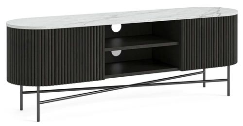 Lucas Black 150cm Fluted Curved TV Unit with White Marble Top