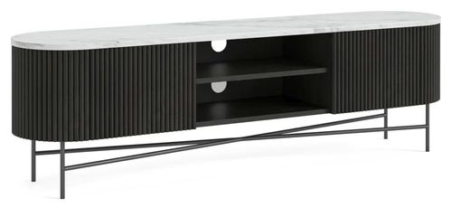 Lucas Black 180cm Fluted Curved TV Unit with White Marble Top