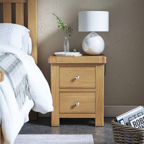 Normandy Oak 2 Drawer Bedside Cabinet